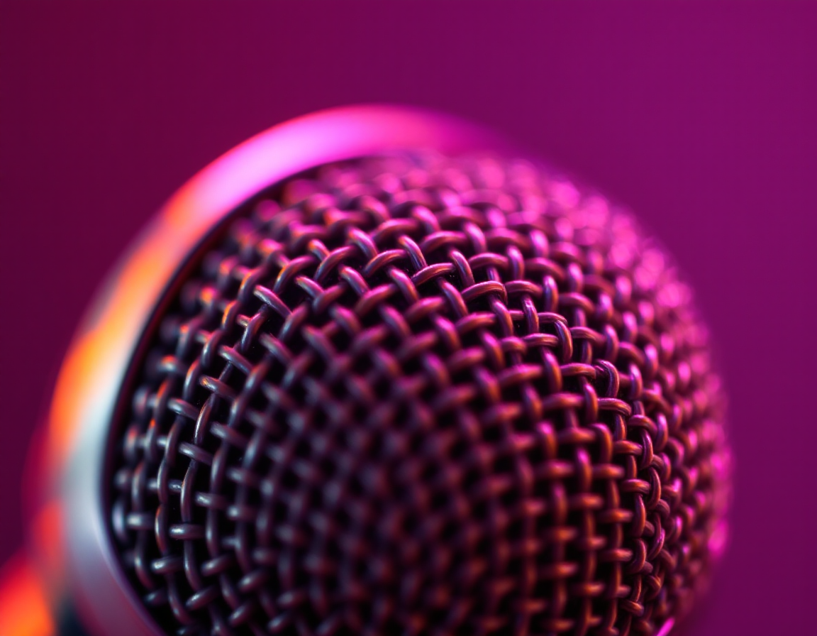 Macro close-up of a studio microphone grille
